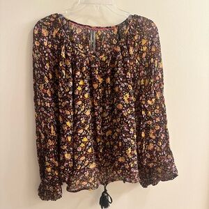Anthropologie Sheer Tie Front Ruffled Blouse